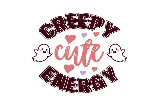 Halloween creepy cute energy graphic with ghosts and hearts