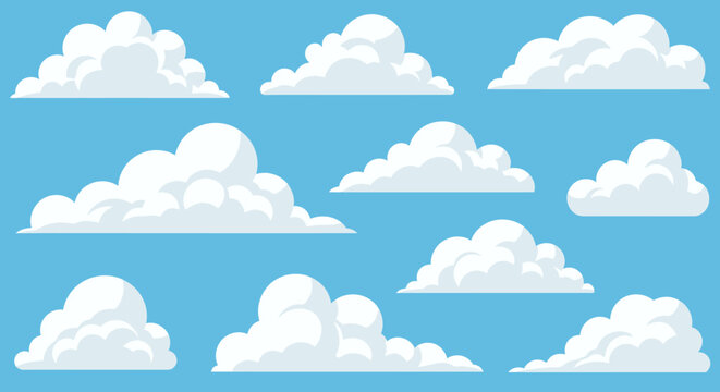 Blue sky with fluffy white clouds creating a seamless repeating pattern across a bright horizon.