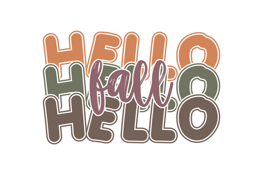 Halloween typography 'hello fall' text design for autumn celebrations