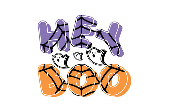 Halloween greeting with spooky ghosts and pumpkins hey boo