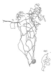 Fototapeta premium Bahrain map outline with roads simple vector illustration for travel and geogra