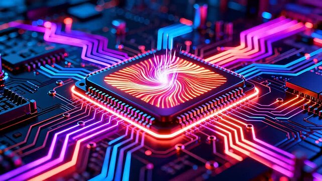 Colorful circuit board with central chip