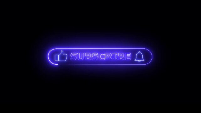 Neon purple subscribe button animation with like and notification bell for social media glow
