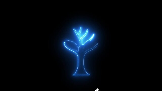 Neon glowing money tree animation with floating dollar signs for financial growth and investment concepts