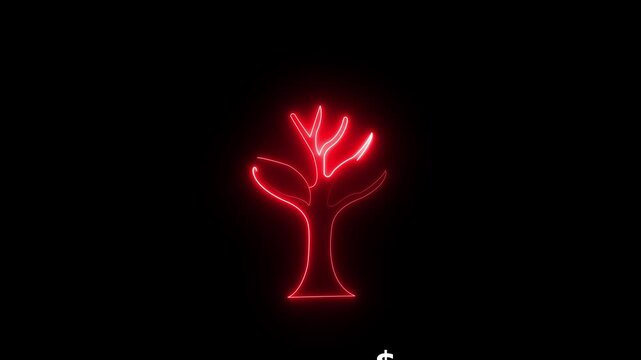 Neon money tree animation with dollar signs growing and falling for financial growth concepts glowing