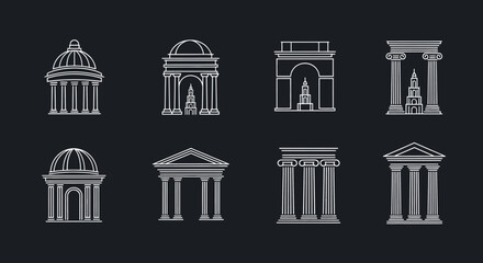Obraz premium Minimalist Architectural Structure Line Art Icons Set for Building Design