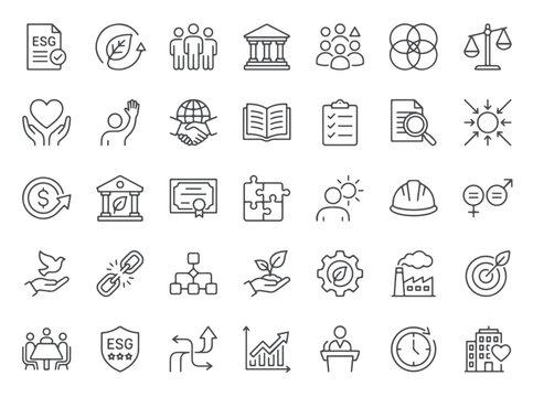 Environmental social and governance esg corporate concept line icons