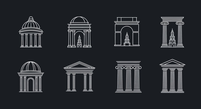 Minimalist Architectural Structure Line Art Icons Set for Building Design