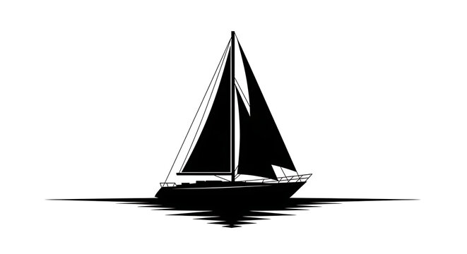 Black silhouette of a sailboat on calm water