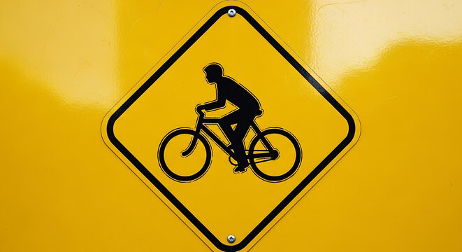 Yellow bicycle crossing road sign