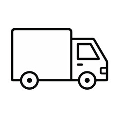 Fototapeta premium Black and white line drawing of a simple, side-view delivery truck with a rectangular cargo area.