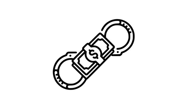 Minimal Handcuffs and Money Bills Line Icon for Financial Crime Concept