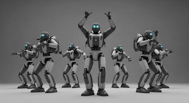 Futuristic Soldiers in Formation with Leader.