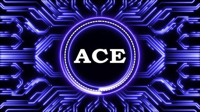 Neon blue circuit board background with center circle showing ace word graphic.