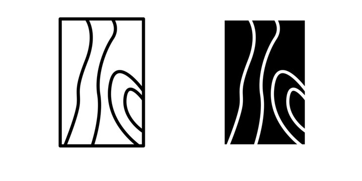 Wood board icon in stroke and solid fill style, displayed in black on white background. Ideal for woodworking, construction, carpentry, and material-related interfaces.