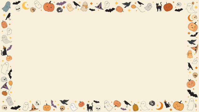 Cute halloween elements decoration frame with cream background