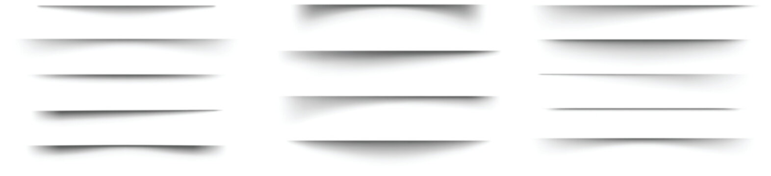 Set of horizontal drop shadow effect lines designed for separating website content sections or digital banners.