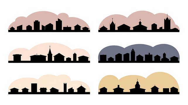 Urban landscape vector illustration set of famous city skylines in black and white design
