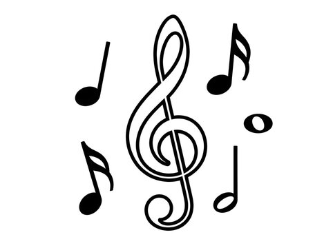 Musical notes and treble clef icon on a white background.
