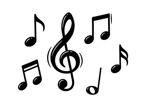 Black music notes and clef symbol flat icon on white background.