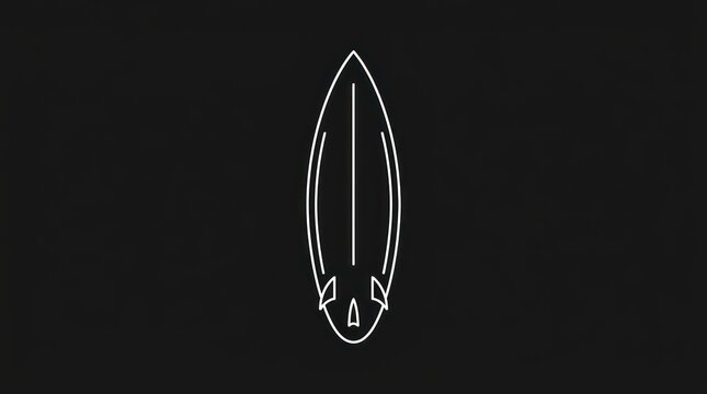 Minimalist outline of surfboard isolated on dark background for surfing equipment design.