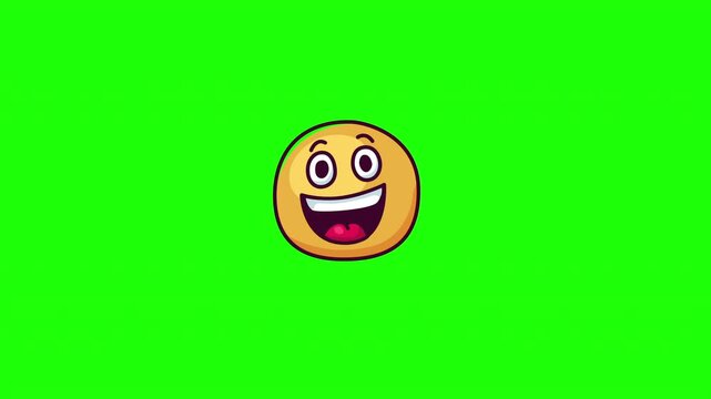 Animated yellow smiley face emoji icon, happy positive symbol, flat doodle style, green screen and white background versions, video