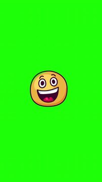 Animated yellow smiley face emoji icon, happy positive symbol, flat doodle style, green screen and white background versions, portrait video