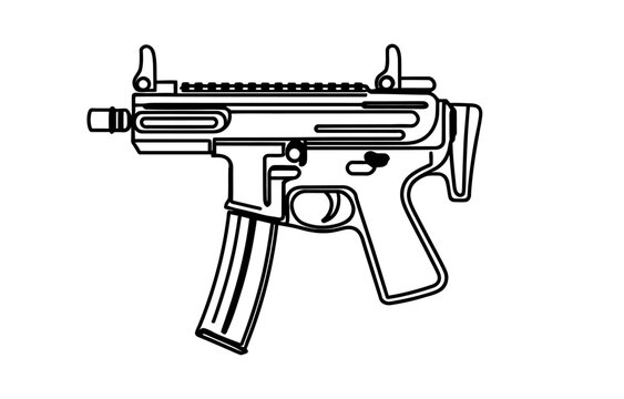 Black outline illustration of a modern submachine gun weapon