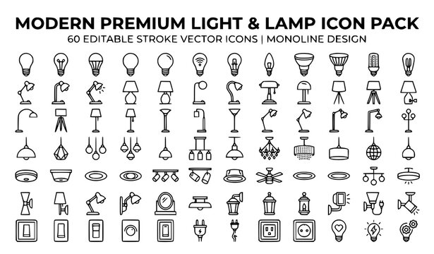 Premium Lightbulb Lamp Vector Icons Editable Stroke Lighting and Smart Energy Collection