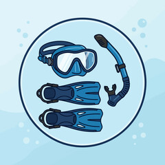 A set of blue snorkeling gear for underwater swimming activities © Ziidna