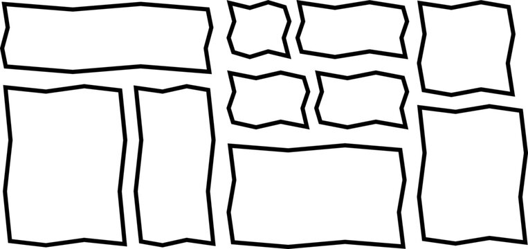 Black wavy squares and rectangles frames. Bold outline grunge rectangle shapes, empty speech bubbles. vector stock.