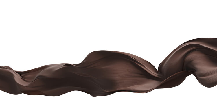 Sheer pleated dark brown autumn fabric flowing isolated on transparent background with copy space 3D render