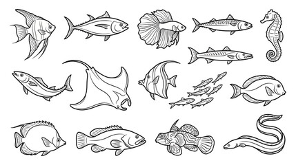Collection of Hand-Drawn Marine Life and Fish Illustrations © Angsa