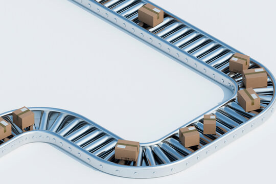 3D isolated parcel loop with metallic rollers and copy space