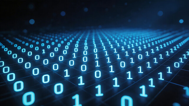Binary code numbers on digital grid