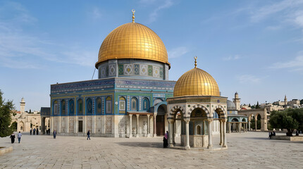 Obraz premium Jerusalem, Israel - details of the Dome of the Rock Mosque and Dome of the Chain on the Temple Mount in Jerusalem, Israel