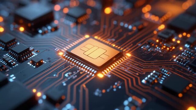 Advanced Microchip Processor on Electronic Circuit Board with Digital Technology