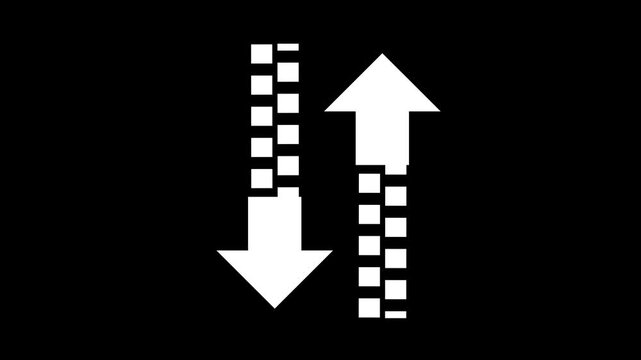 Single upward and downward arrow icon animation isolated on black background