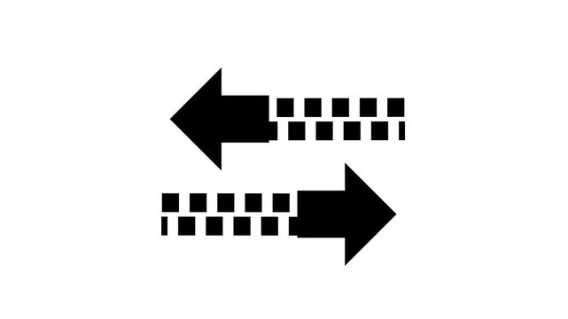 Two opposing horizontal arrows with dotted line animation isolated on white background