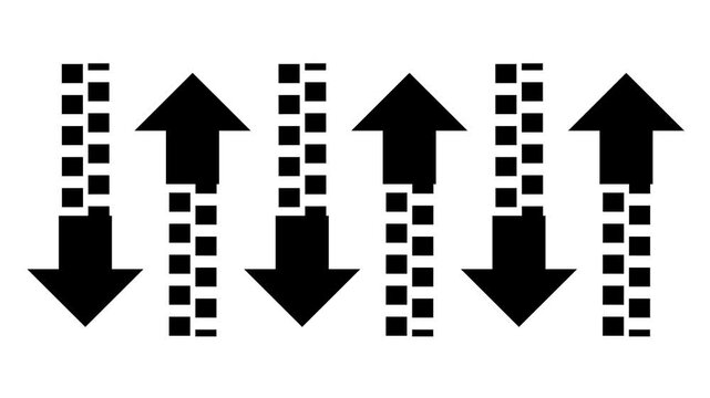 Multiple rows of alternating upward icon animation isolated on white background