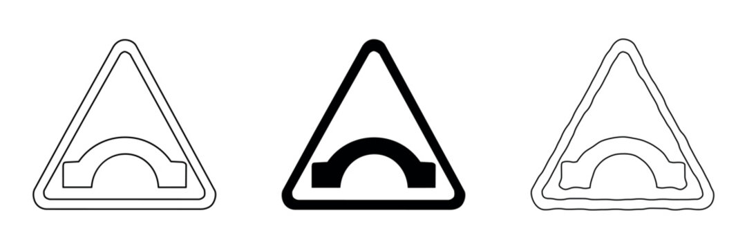Set of three road signs indicating a hump or dip in the road ahead