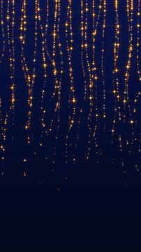 golden shiny and glittering particles strings on blue animation, abstract luxury christmas and new year stream vertical social media motion background