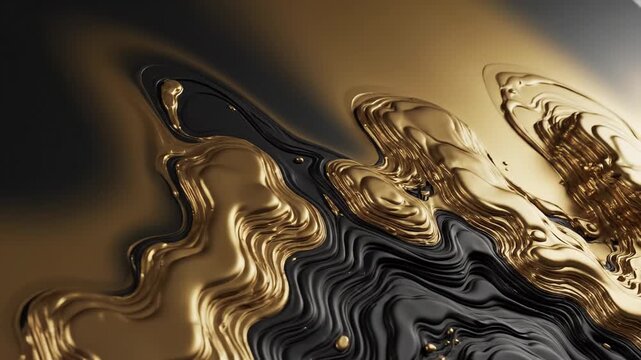 Abstract Liquid Gold and Black Swirling Fluid Motion Background, Luxury Metallic Wave Texture, Molten Liquid Flowing Macro Pattern, Elegant Marbled Surface with Cinematic Lighting