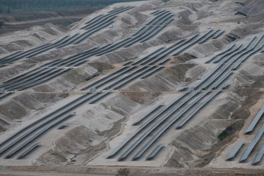Solar power installation in the Hambach opencast coal mine pit