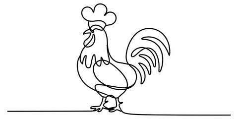Continuous single line drawing of a rooster © Nikhil Ray