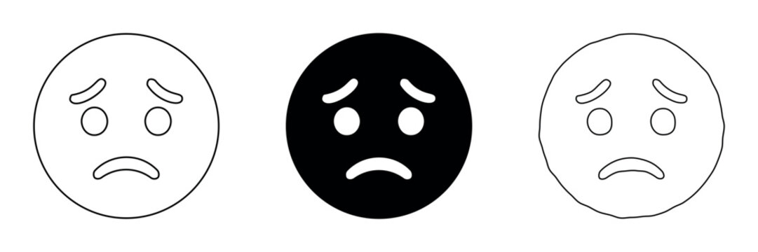 Three sad face icons in outline and solid black styles