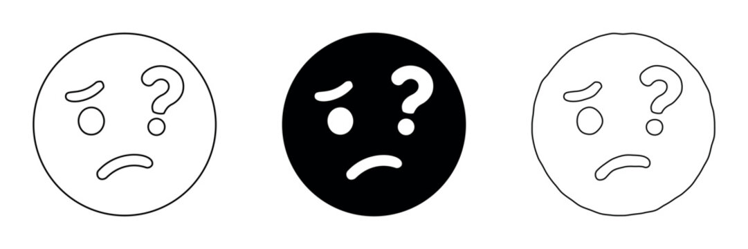 Three confused emoji faces with question marks and worried expressions