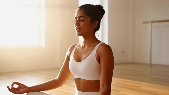 Peaceful Woman Practicing Yoga Meditation at Sunrise | Wellness and Mindfulness Lifestyle