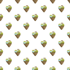 Obraz premium Floating fantasy islands with green grass and river forming a seamless pattern repeat