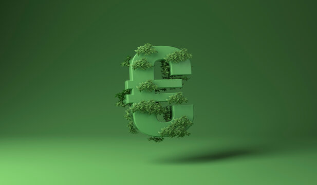 Euro sign covered with green plants against green background